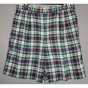 Vintage 90's Tommy Hilfiger Plaid Shorts Mens 33 Green Blue Chinos 100% Cotton